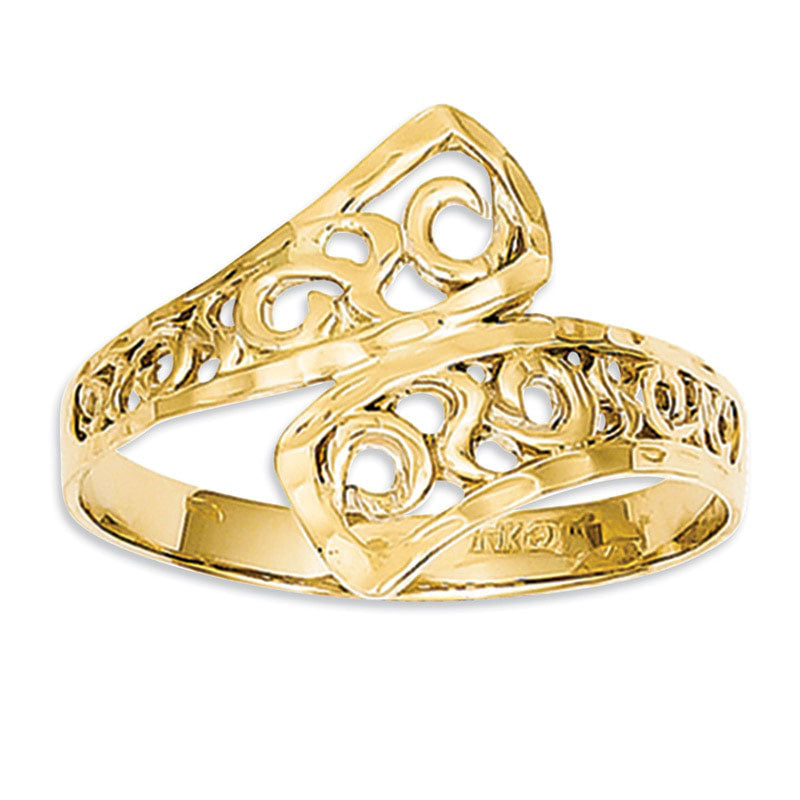 Image of ID 1 Natural Diamond-Cut Filigree Bypass Ring in Solid 14K Gold