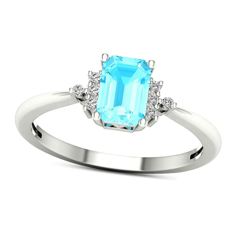 Image of ID 1 Octagon-Shaped Aquamarine and 005 CT TW Natural Diamond Collar Ring in Solid 10K White Gold