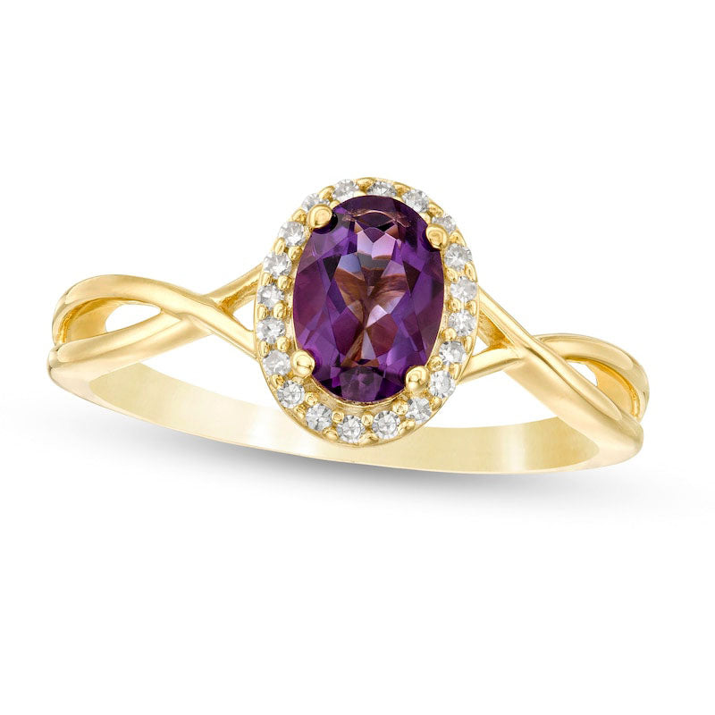 Image of ID 1 Oval Amethyst and 007 CT TW Natural Diamond Frame Twist Shank Ring in Solid 10K Yellow Gold