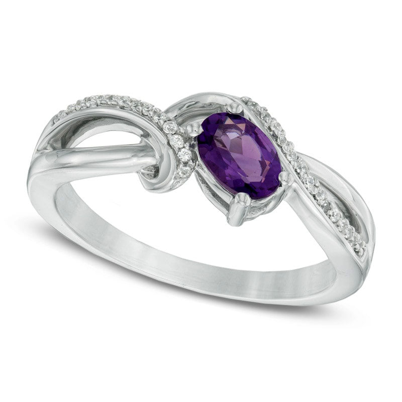 Image of ID 1 Oval Amethyst and 010 CT TW Natural Diamond Split Shank Ring in Sterling Silver