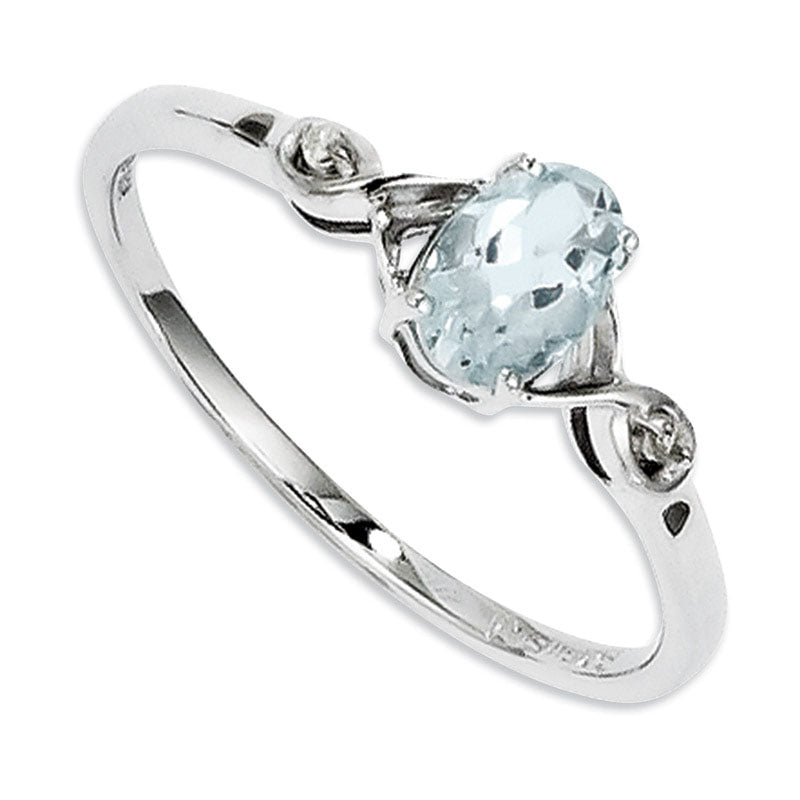 Image of ID 1 Oval Aquamarine and Natural Diamond Accent Promise Ring in Sterling Silver