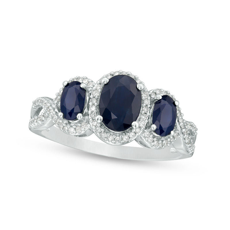 Image of ID 1 Oval Blue Sapphire and 020 CT TW Natural Diamond Frame Twist Shank Ring in Sterling Silver