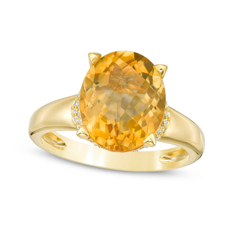 Image of ID 1 Oval Citrine and Lab-Created White Sapphire Collar Ring in Sterling Silver with Solid 14K Gold Plate