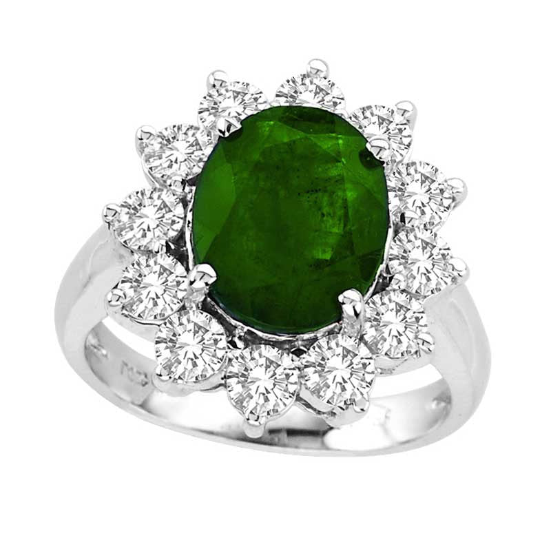 Image of ID 1 Oval Emerald and 15 CT TW Natural Diamond Ring in Solid 14K White Gold
