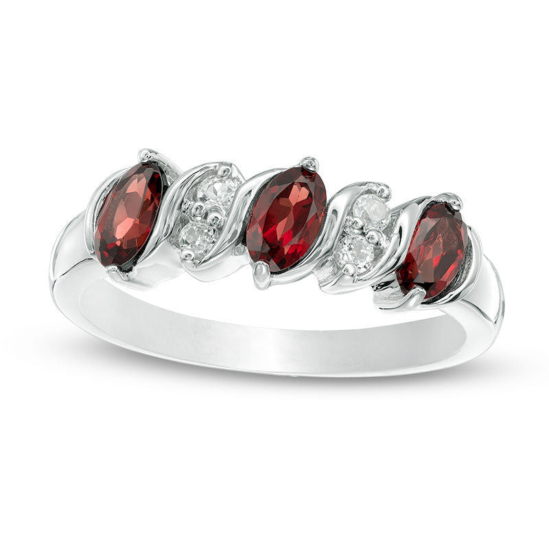 Image of ID 1 Oval Garnet and White Topaz Five Stone Ring in Sterling Silver