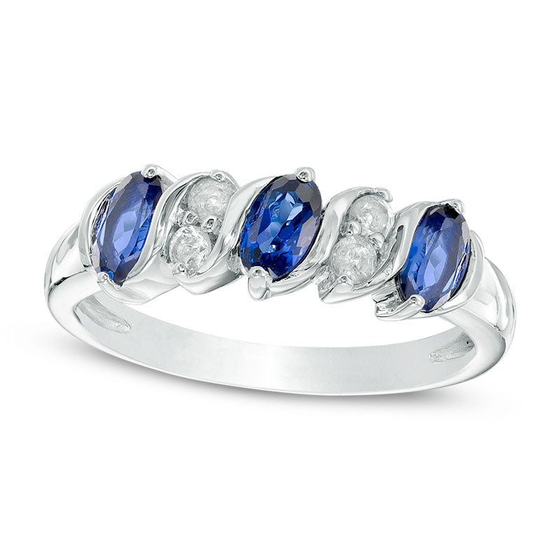 Image of ID 1 Oval Lab-Created Blue and White Sapphire Five Stone Ring in Sterling Silver