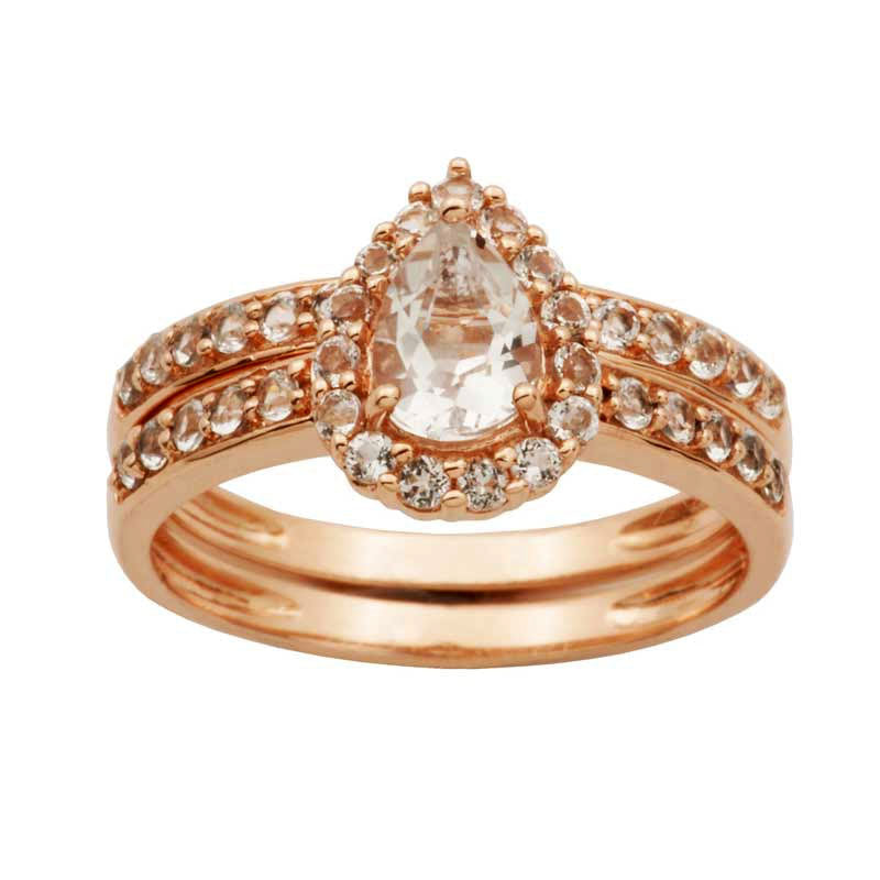 Image of ID 1 Pear-Shaped White Topaz Frame Bridal Engagement Ring Set in Solid 10K Rose Gold