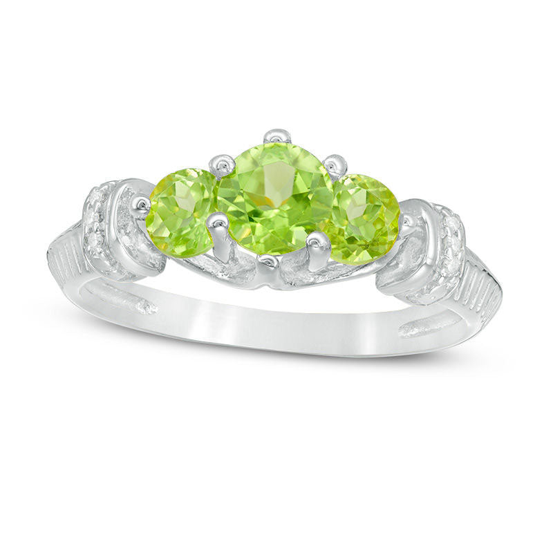 Image of ID 1 Peridot and Natural Diamond Accent Collar Three Stone Ring in Sterling Silver