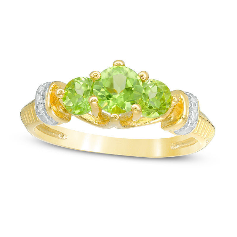 Image of ID 1 Peridot and Natural Diamond Accent Collar Three Stone Ring in Sterling Silver with Solid 14K Gold Plate