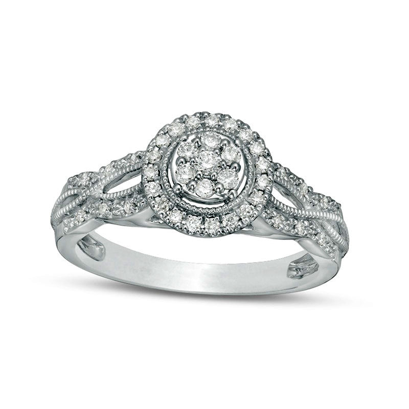 Image of ID 1 Previously Owned - 025 CT TW Composite Natural Diamond Frame Twist Shank Antique Vintage-Style Engagement Ring in Solid 10K White Gold