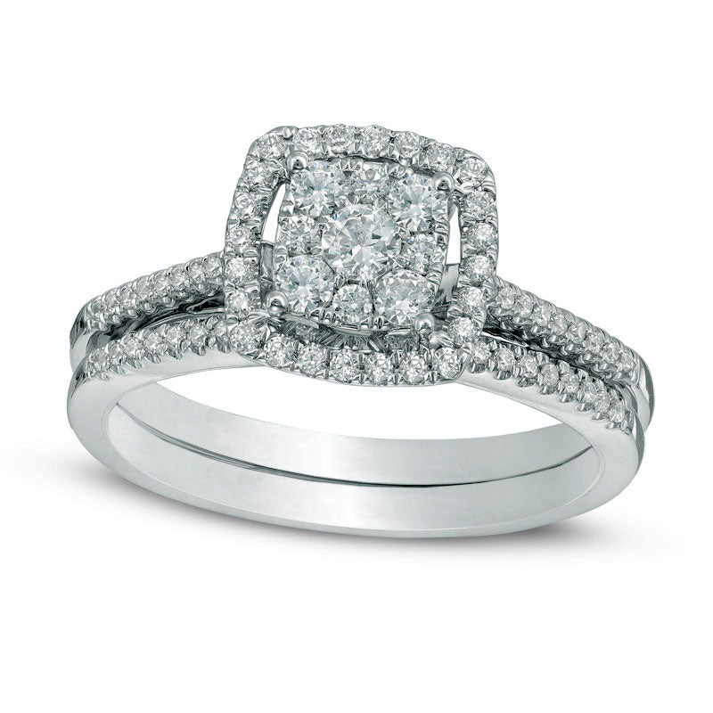 Image of ID 1 Previously Owned - 050 CT TW Composite Natural Diamond Frame Bridal Engagement Ring Set in Solid 10K White Gold