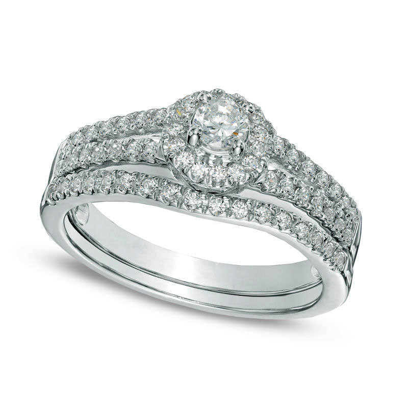 Image of ID 1 Previously Owned - 050 CT TW Natural Diamond Frame Bridal Engagement Ring Set in Solid 14K White Gold
