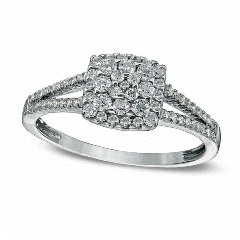 Image of ID 1 Previously Owned - 050 CT TW Natural Diamond Square Frame Cluster Engagement Ring in Solid 10K White Gold