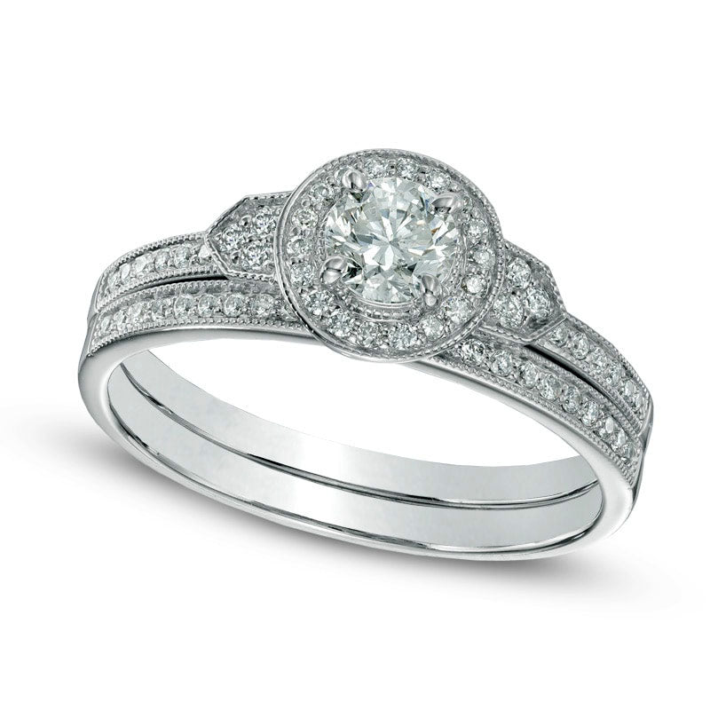 Image of ID 1 Previously Owned - 063 CT TW Natural Diamond Bridal Engagement Ring Set in Solid 10K White Gold