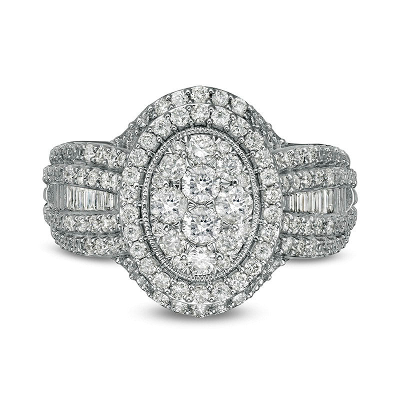 Image of ID 1 Previously Owned - 10 CT TW Composite Oval Natural Diamond Frame Multi-Row Engagement Ring in Solid 10K White Gold