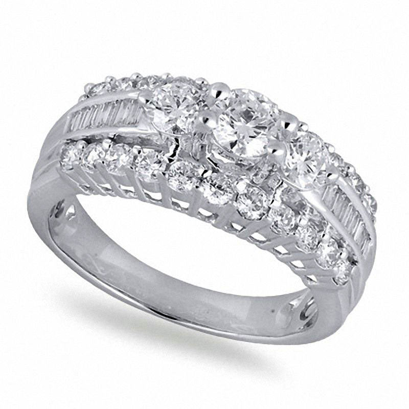 Image of ID 1 Previously Owned - 15 CT TW Natural Diamond Three Stone Engagement Ring in Solid 14K White Gold