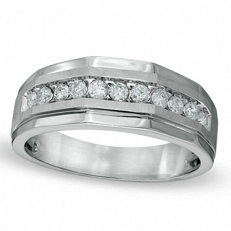 Image of ID 1 Previously Owned - Men's 120 CT TW Natural Diamond Satin Wedding Band in Solid 10K White Gold