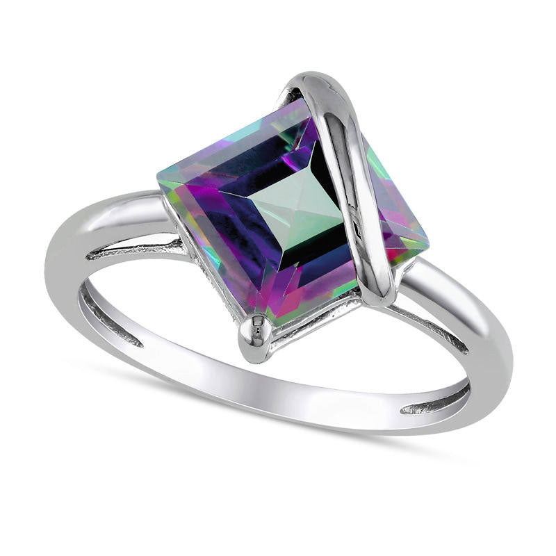 Image of ID 1 Princess-Cut Rainbow Green Topaz Overlay Ring in Solid 10K White Gold