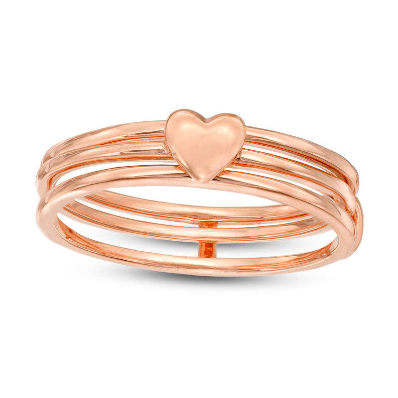 Image of ID 1 Puffed Heart Two-Piece Ring in Solid 10K Rose Gold