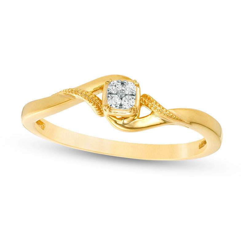 Image of ID 1 Quad Natural Diamond Accent Bypass Antique Vintage-Style Promise Ring in Solid 10K Yellow Gold
