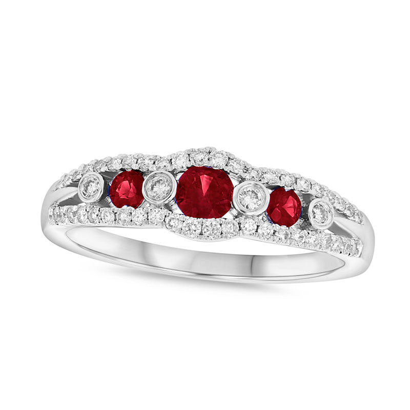Image of ID 1 Ruby and 025 CT TW Natural Diamond Seven Stone Anniversary Ring in Solid 14K White Gold