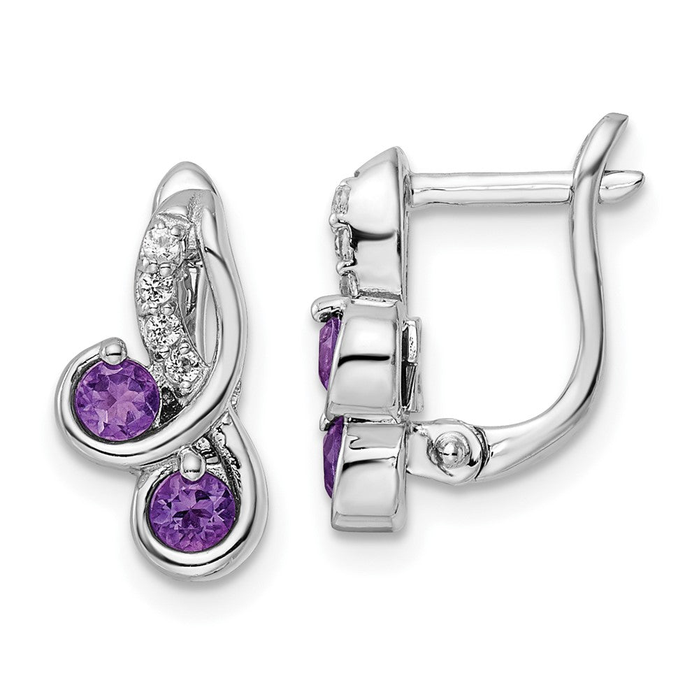 Image of ID 1 SS Rhod-plated 52tw Amethyst/White Topaz Swirl Hinged Earrings