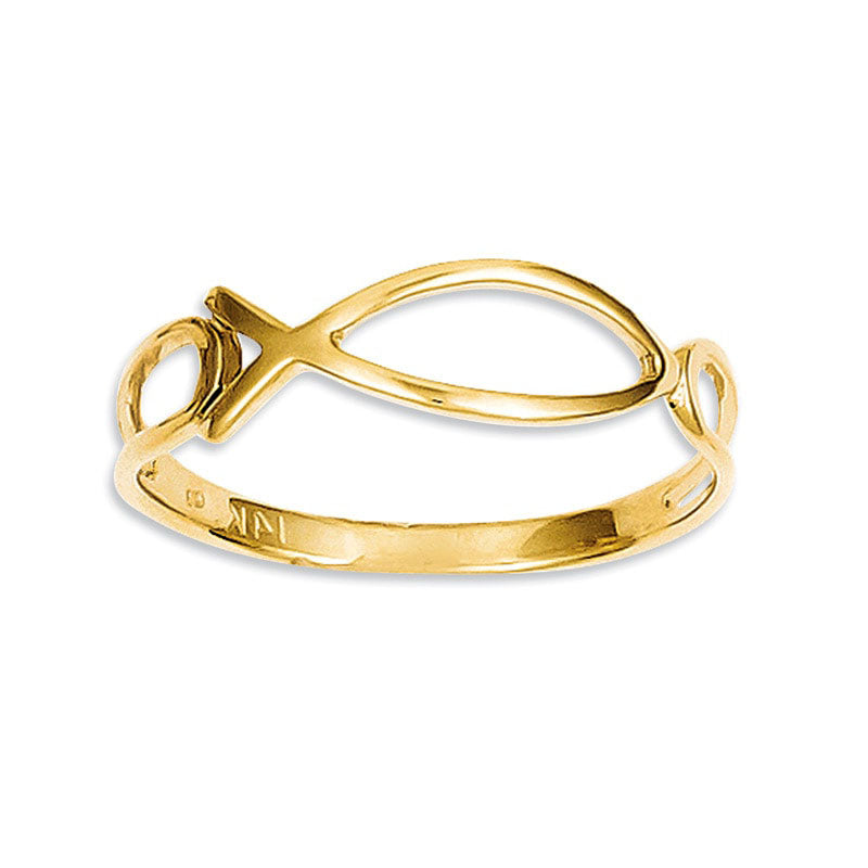Image of ID 1 Sideways Ichthus Loop Shank Ring in Solid 14K Gold