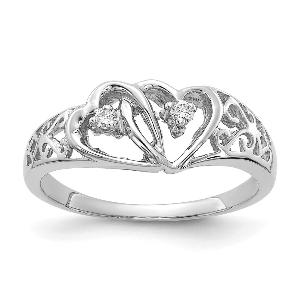 Image of ID 1 Solid 14k White Gold A Simulated CZ heart Ring