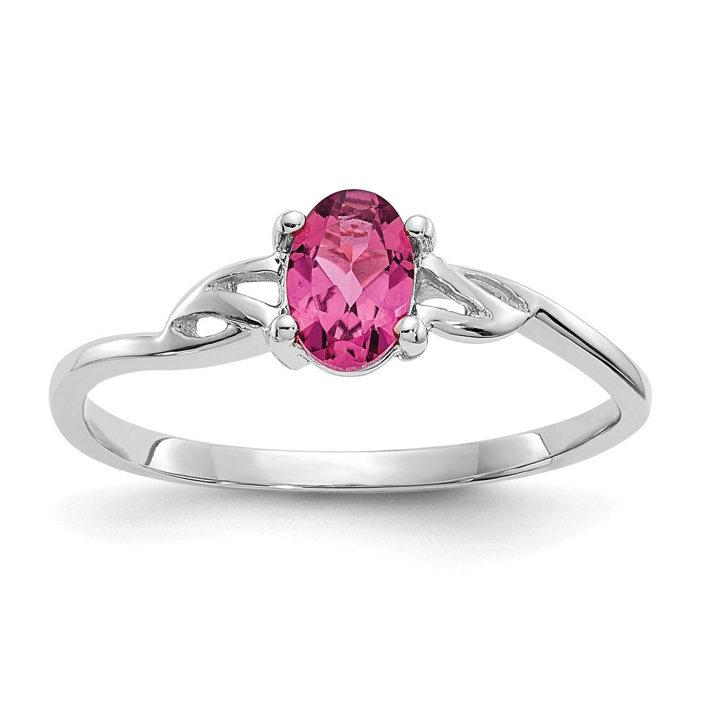 Image of ID 1 Solid 14k White Gold Simulated Pink Tourmaline Birthstone Ring