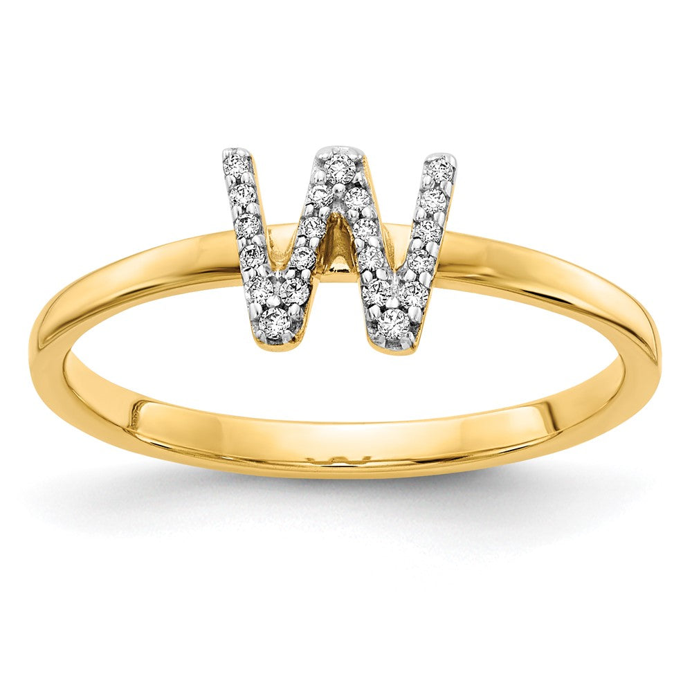 Image of ID 1 Solid 14k Yellow Gold Simulated CZ Initial W Ring