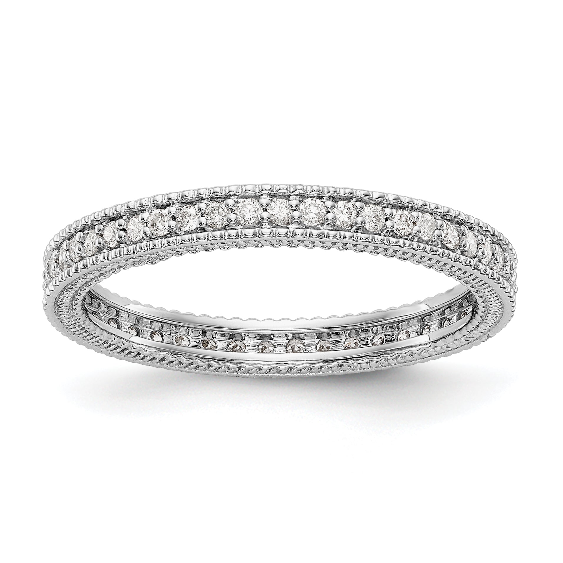 Image of ID 1 Solid Real 14k White Gold Polished 1/3CT Milgrain Edge CZ Eternity Wedding Band Ring