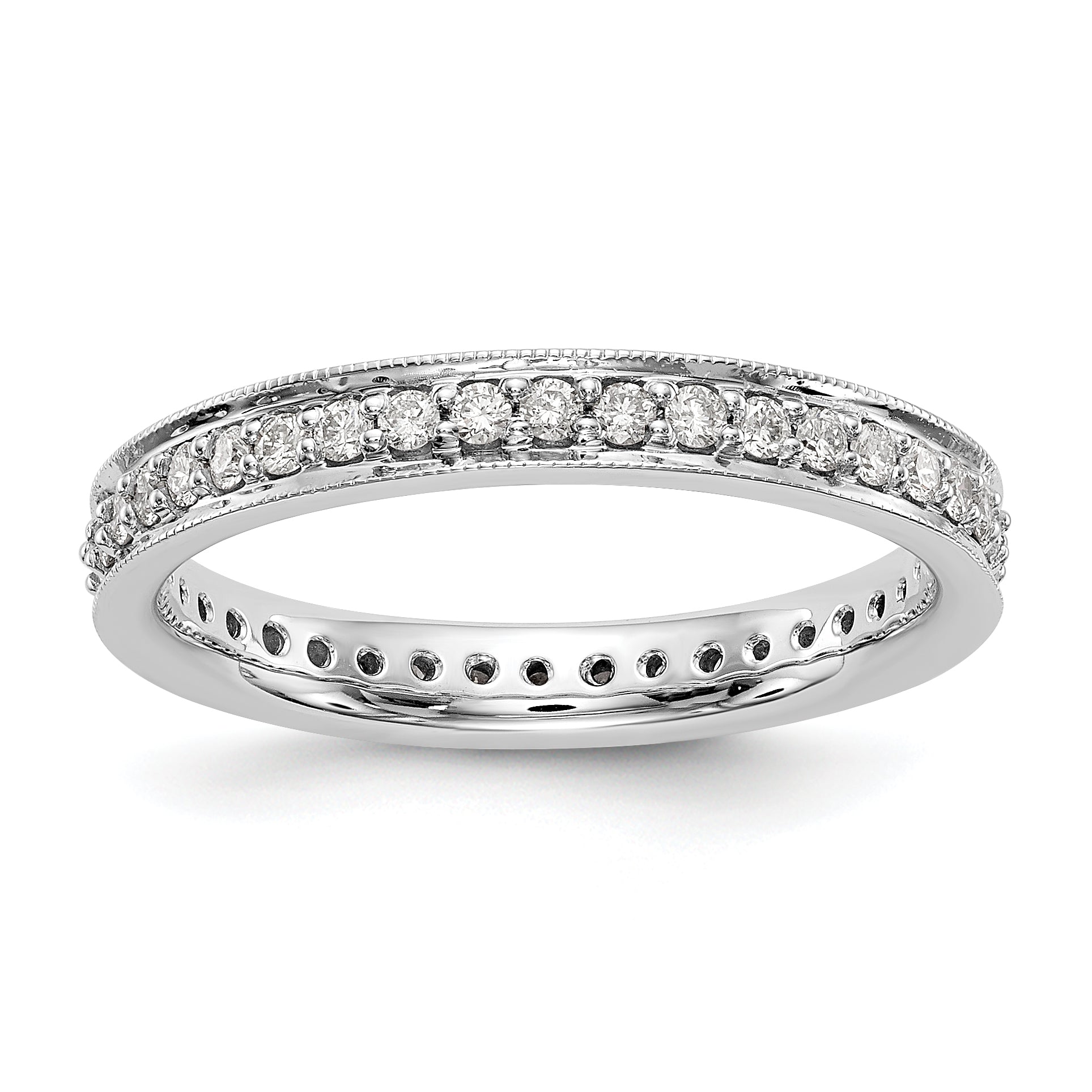 Image of ID 1 Solid Real 14k White Gold Polished Round 1/2 CT Vintage CZ Eternity Wedding Band Ring