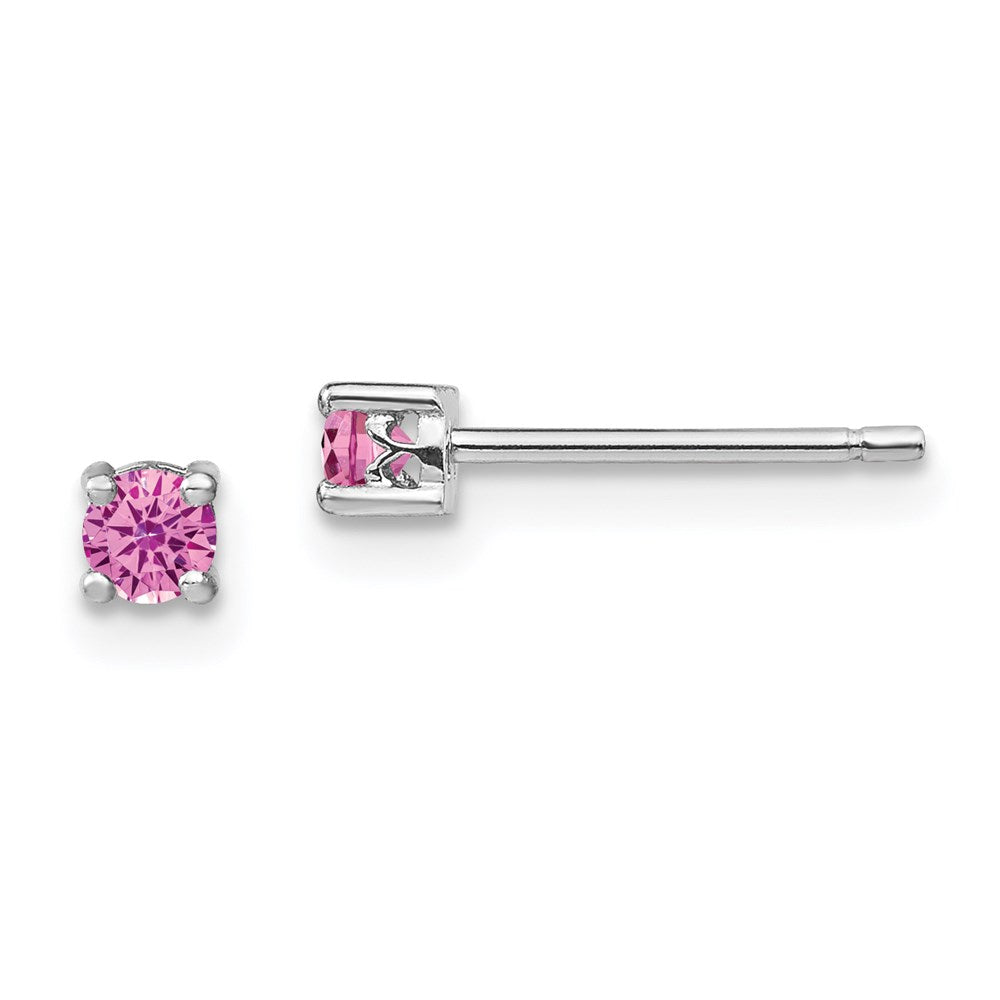 Image of ID 1 Sterling Silver 3mm Round Created Pink Sapphire Post Earrings