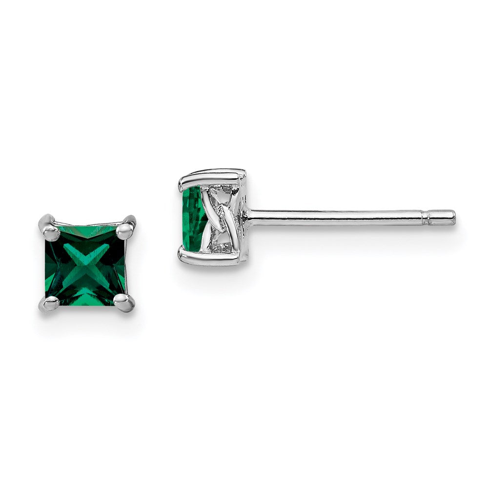 Image of ID 1 Sterling Silver 4mm Princess Created Emerald Post Earrings