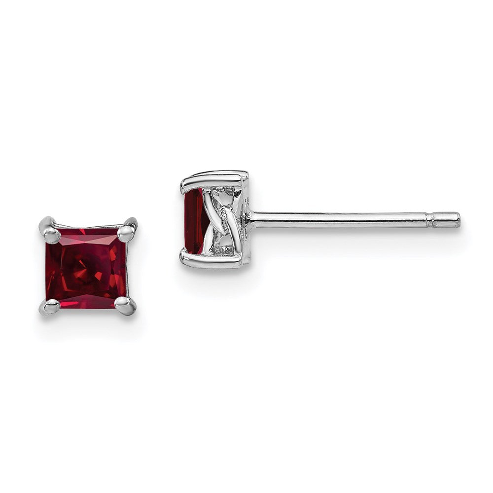 Image of ID 1 Sterling Silver 4mm Princess Created Ruby Post Earrings