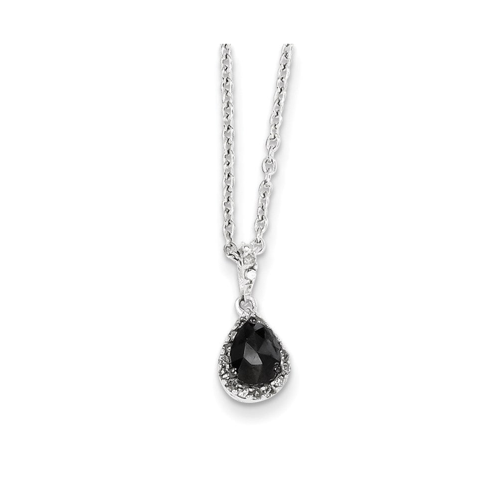 Image of ID 1 Sterling Silver Black & White Diamond Teardrop Pendant Necklace