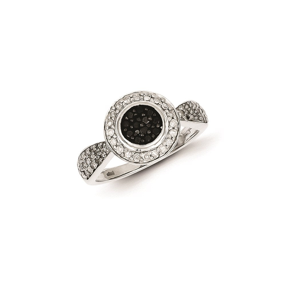 Image of ID 1 Sterling Silver Black and White Diamond Round Frame Ring
