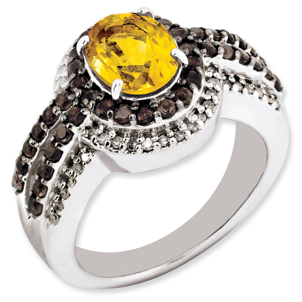 Image of ID 1 Sterling Silver Citrine and Smoky Quartz & Diamond Ring