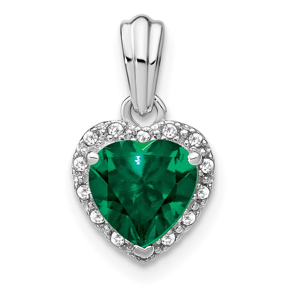 Image of ID 1 Sterling Silver Created Emerald and Real Diamond Pendant