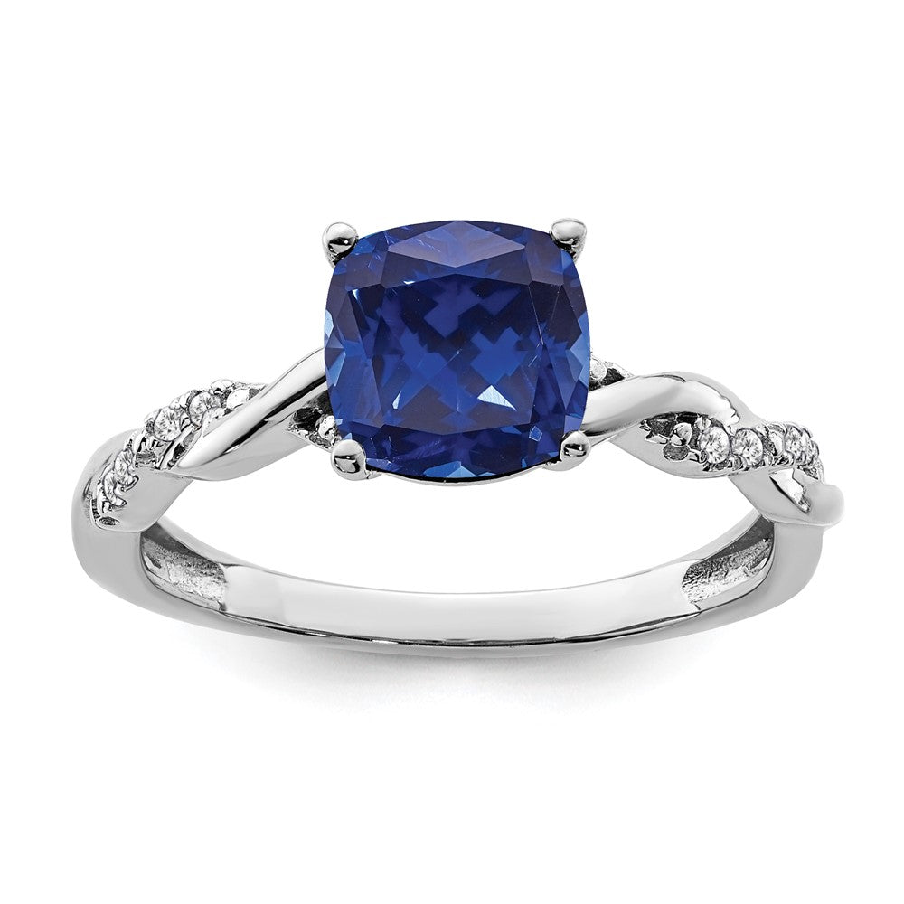 Image of ID 1 Sterling Silver Created Sapphire and Diamond Ring