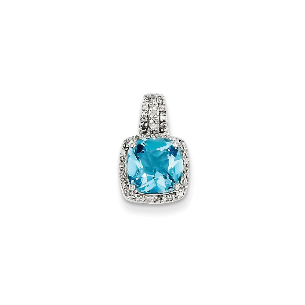 Image of ID 1 Sterling Silver Diamond & Light Swiss Blue Topaz Square Pendant