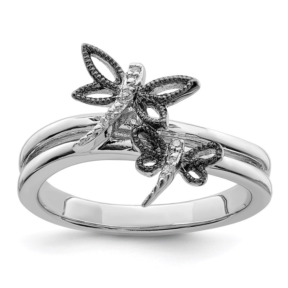 Image of ID 1 Sterling Silver Diamond Rhodium-plated Dragonfly Ring
