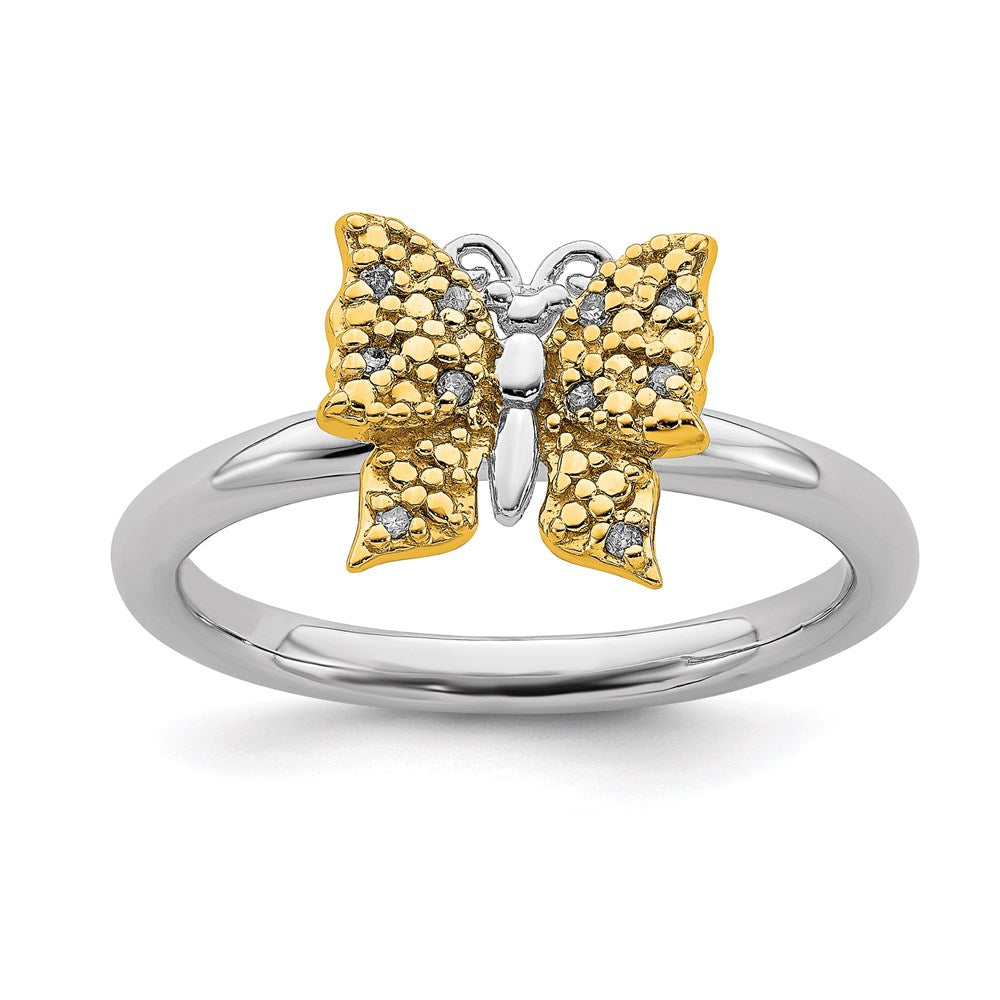 Image of ID 1 Sterling Silver & Gold Plated Stackable Expression Dia Butterfly Ring