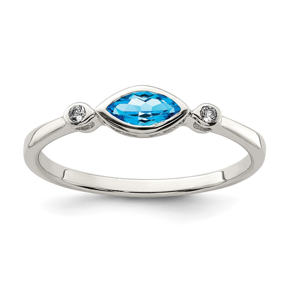 Image of ID 1 Sterling Silver Polished Blue Topaz and White Topaz Ring