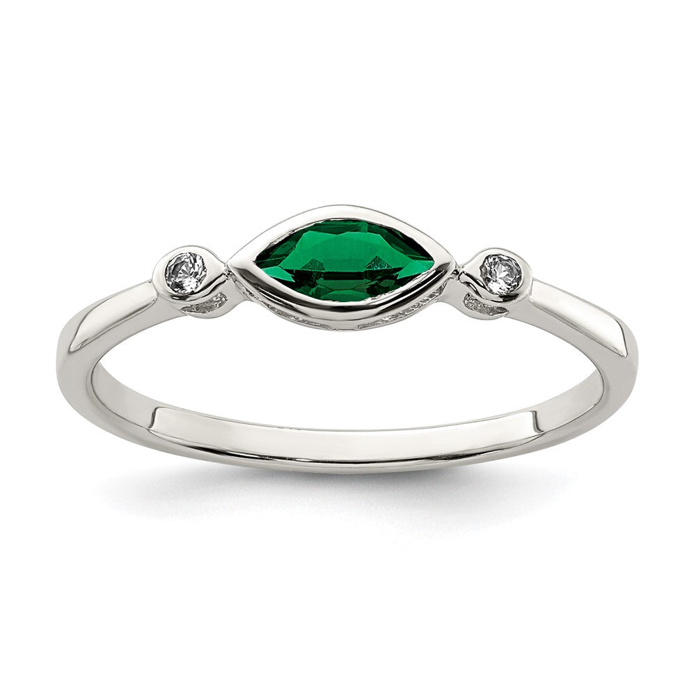 Image of ID 1 Sterling Silver Polished Created Emerald and White Topaz Ring
