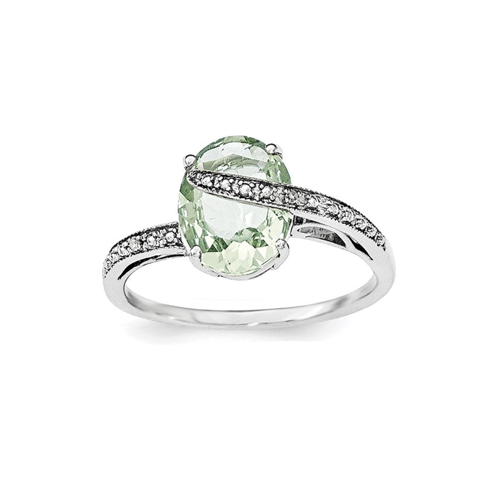 Image of ID 1 Sterling Silver Polished Green Quartz w/ Diamond Accent Ring
