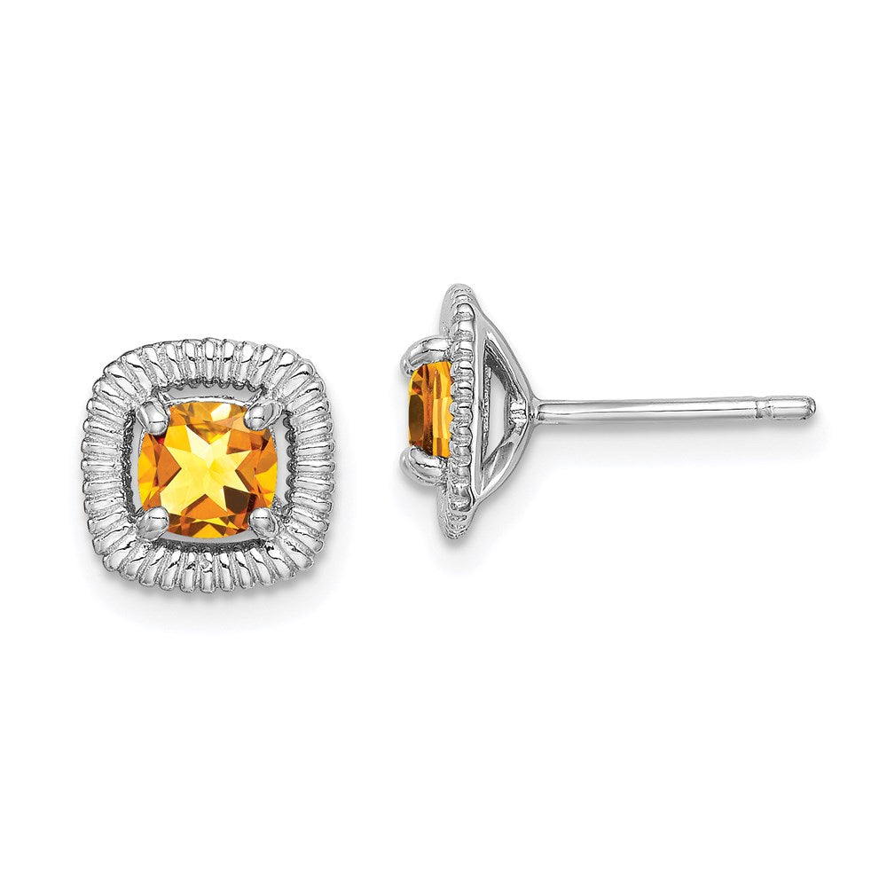 Image of ID 1 Sterling Silver Rhod-plat Citrine Square Post Earrings