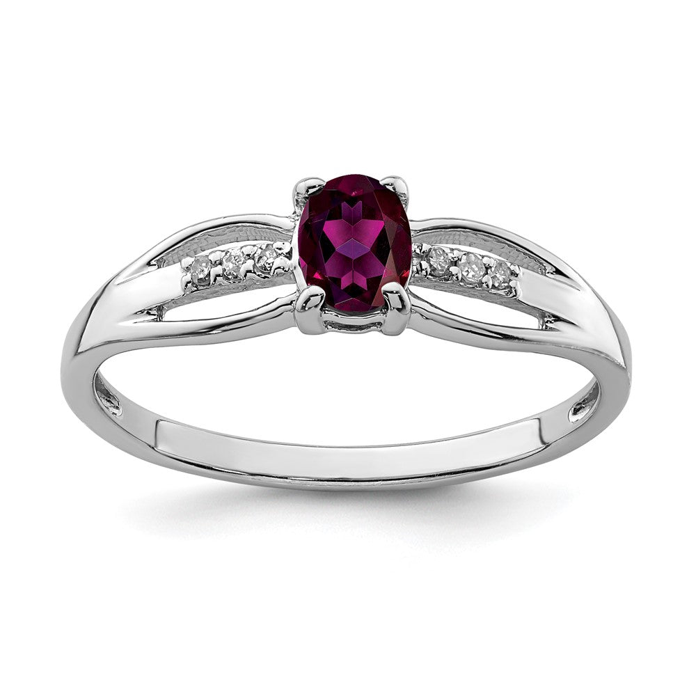 Image of ID 1 Sterling Silver Rhod-plated Diamond Rhodolite Garnet Ring