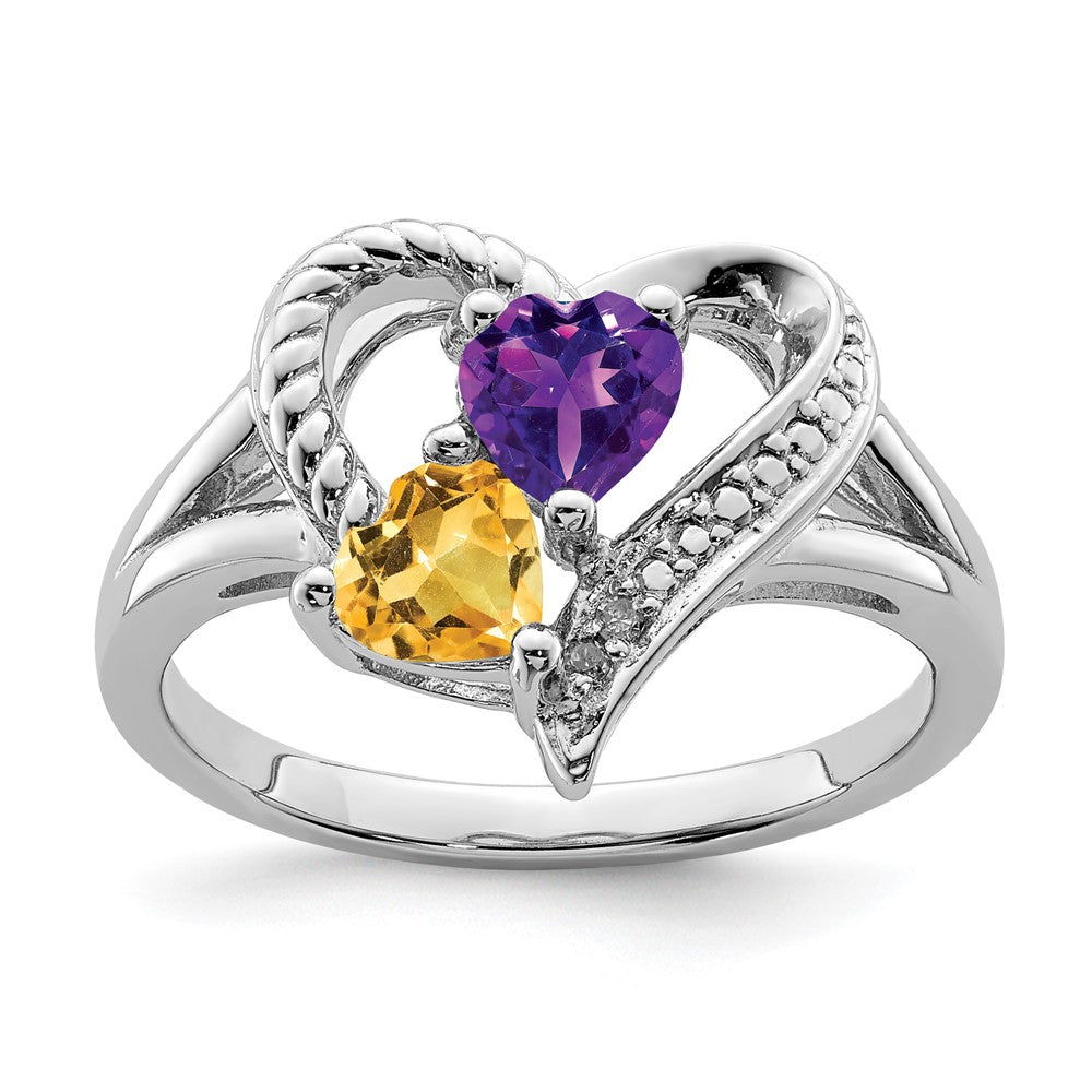 Image of ID 1 Sterling Silver Rhodium Amethyst & Citrine Diamond Ring