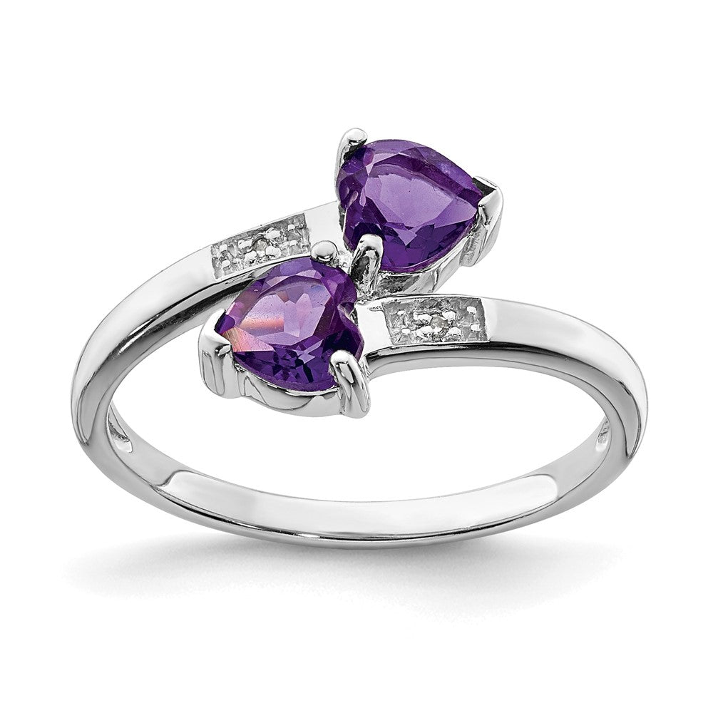 Image of ID 1 Sterling Silver Rhodium Amethyst & Diamond Heart Ring